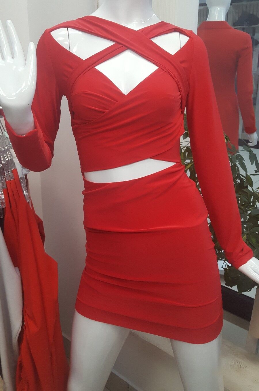 La Manuel Damen Minikleid aus Stretchstoff, eng anliegend, langärmeliges Bodycon-Kleid, geeignet für XS bis M.