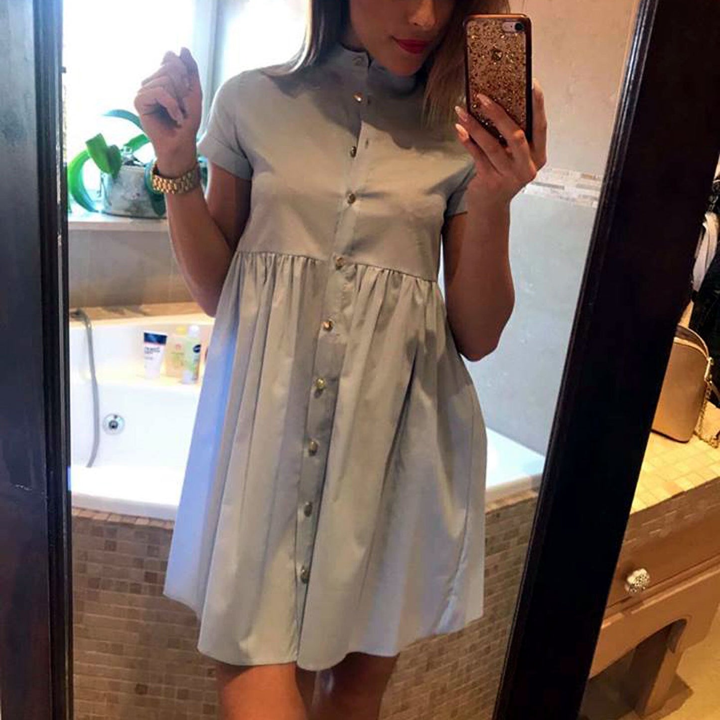 LA Damen Minikleid und Tunika von La Manuel, lockeres Hemdblusenkleid für Strand und Sommer, aus leichtem Stoff.