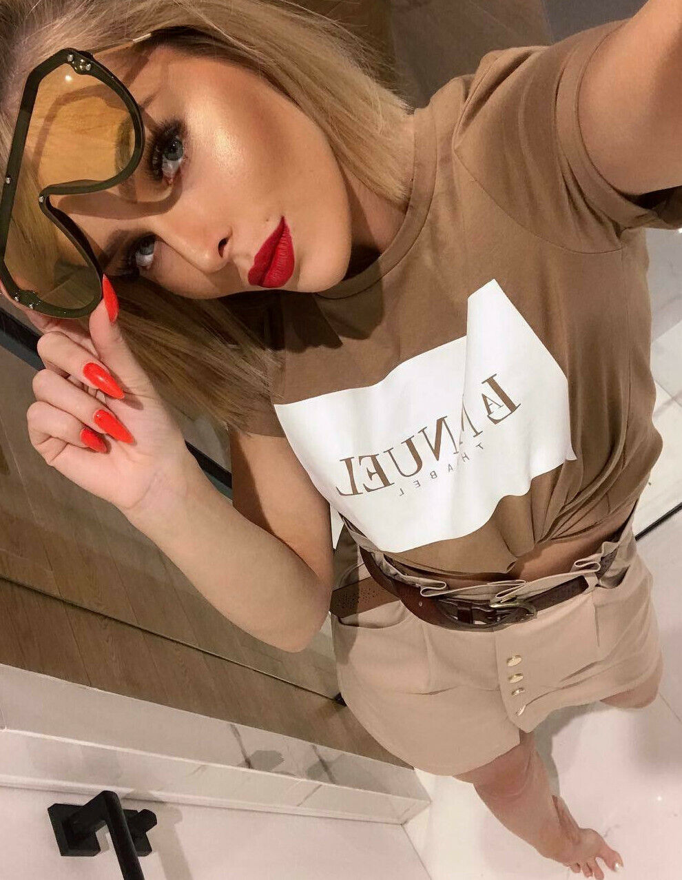 Damen Minirock von La Manuel, High-Waist Bleistiftrock mit Knöpfen und Paperbag-Design, ideal für Partys, in XS-M