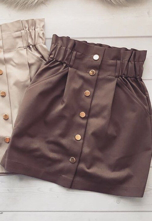 Damen Minirock von La Manuel, High-Waist, Bleistiftstil mit Knöpfen und Paperbag-Design, perfekt für Partys, in XS-M