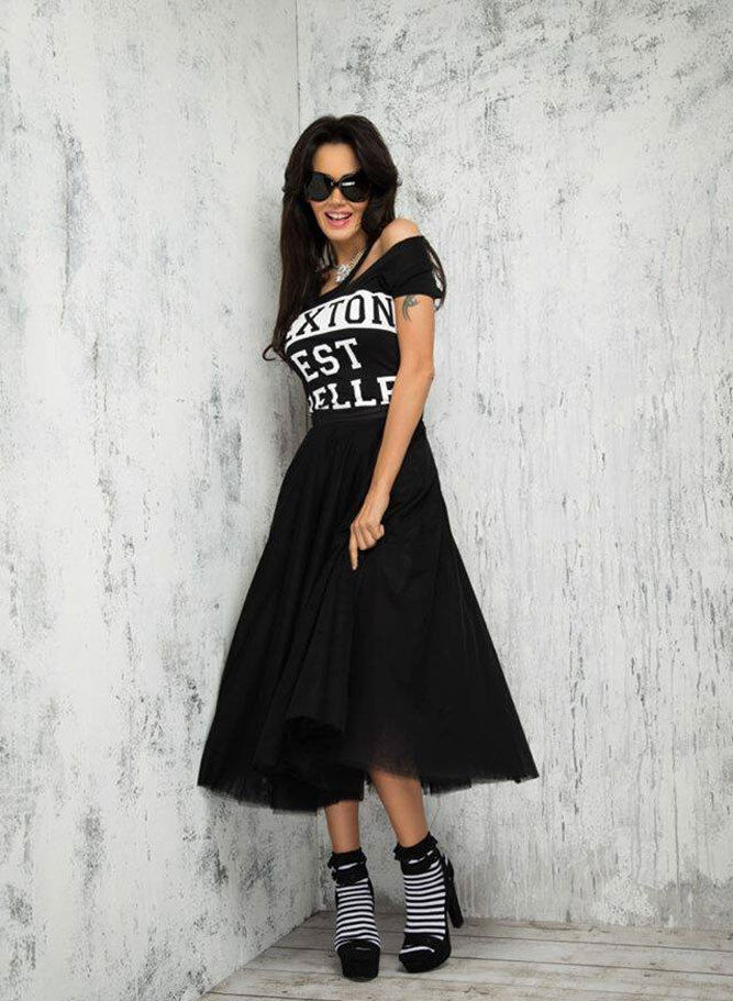Mexton Damen Chiffon Tüllrock, Tellerrock im Midirock-Stil, leichter Sommerrock mit fließendem Stoff, modisch und elegant