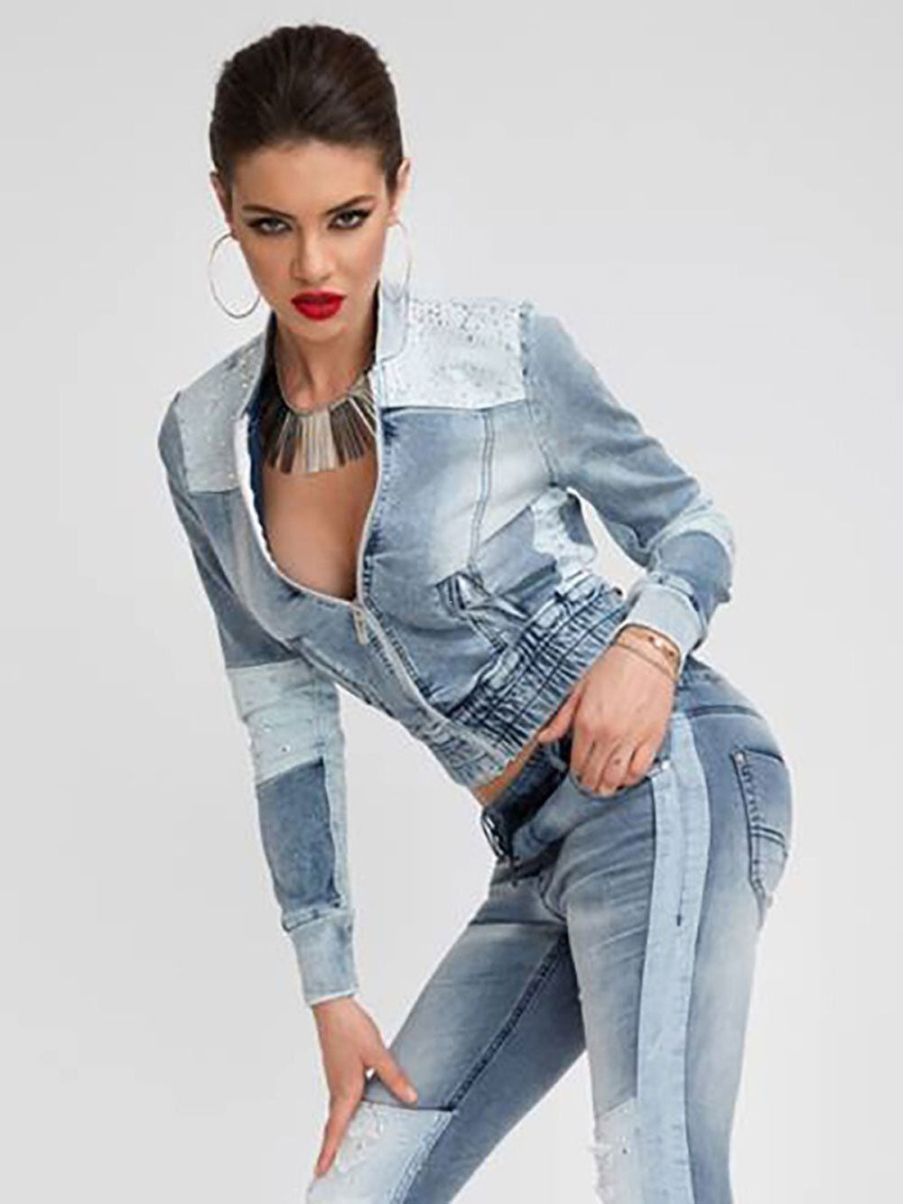 Damen Jeans-2-Teiler von Mexton, inklusive Jeansjacke und Röhrenjeans im XS 34, modische Denim-Kombination