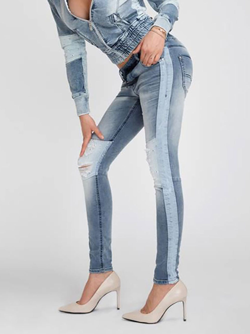 Damen-Jeans-2-Teiler von Mexton mit Jeansjacke und Röhrenjeans, XS Größe, modisches Denim-Outfit, stilvoll und casual.