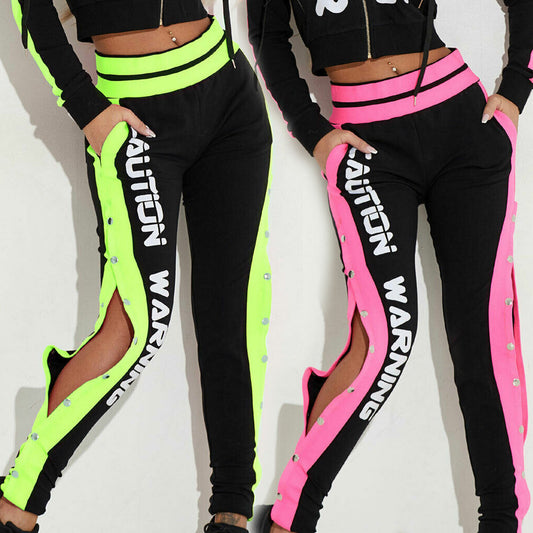 Mexton Damen High-Waist Jogginghose in Neon Pink, Knopfhose, Knöchelhose, bequeme Sporthose, modisches Damenoutfit
