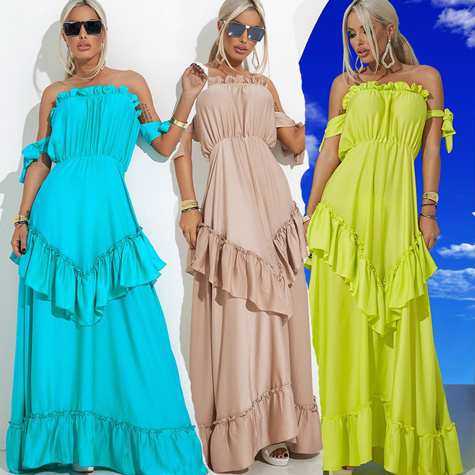 Mexton Maxikleid für den Sommer, langes Bandeau-Design, leichtes Strandkleid in XS und S, luftige Sommermode, Damenkleid