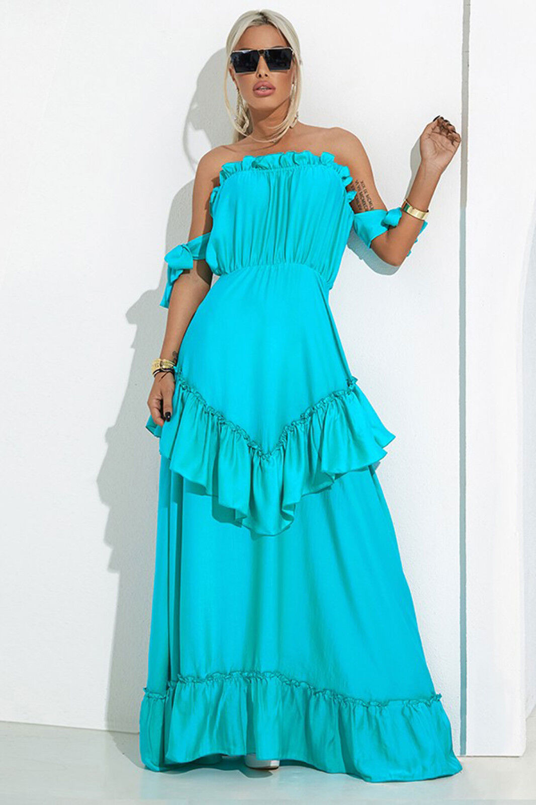 Mexton Maxikleid für den Sommer, langes Bandeau-Strandkleid in XS, leichtes Sommerkleid mit fließendem Stoff, sommerliches Damenkleid