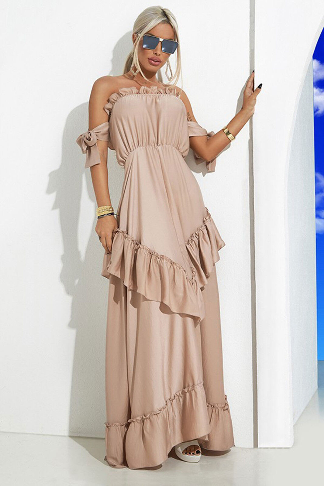 Mexton Maxikleid Strandkleid, langes Bandeau-Kleid, Sommerkleid, in XS und S, luftiges, elegantes Design für den Sommer.