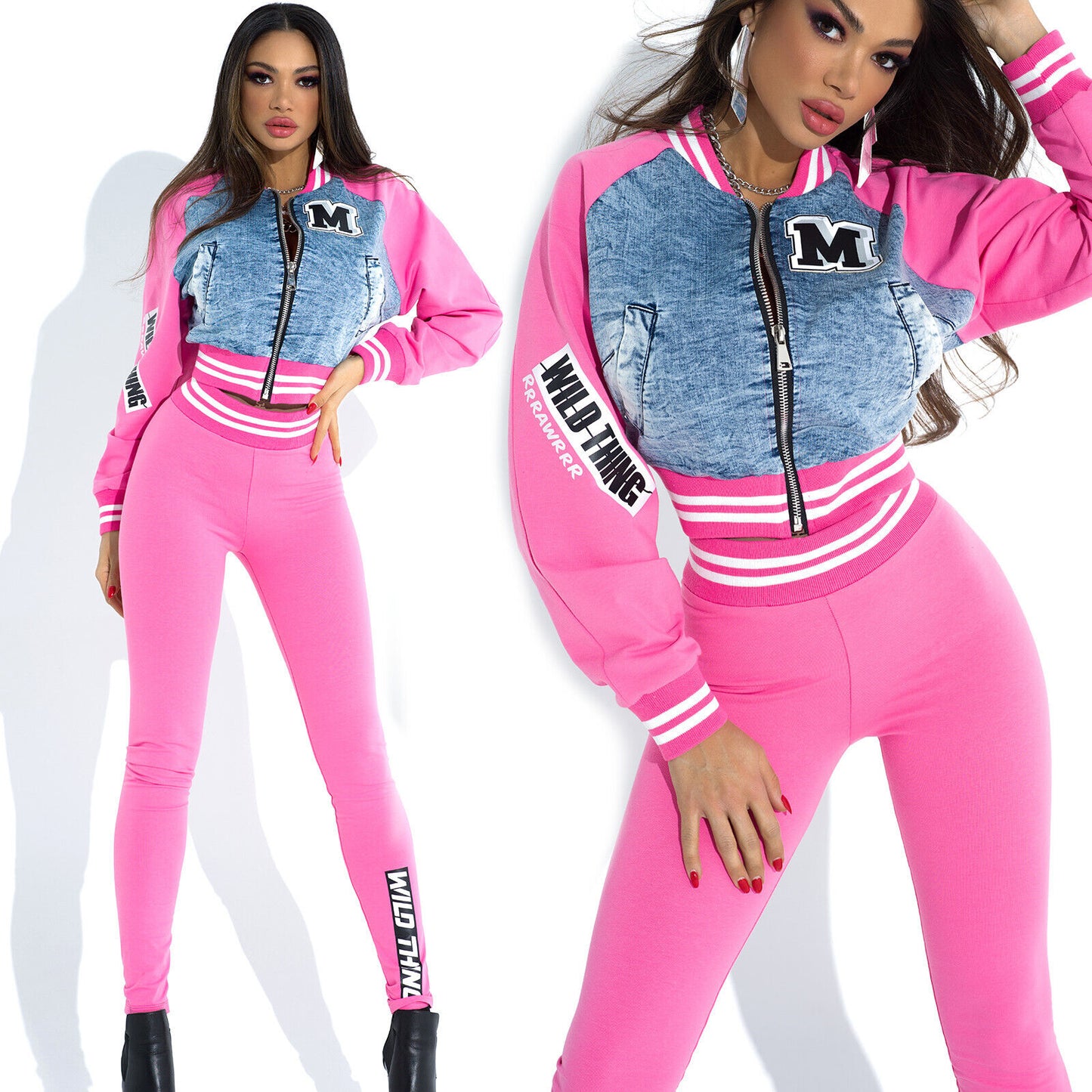 Mexton College 2-Teiler, bestehend aus Oberteil und Hose, in modernem Design, fotografiert auf weißem Hintergrund.
