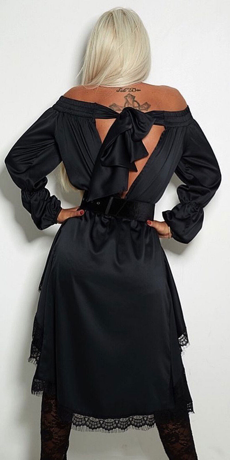 Mexton Damen Longshirt Tunika aus Satin mit Vokuhila, asymmetrischem Design, eleganter Damenbluse und Kleid in einer Abbildung