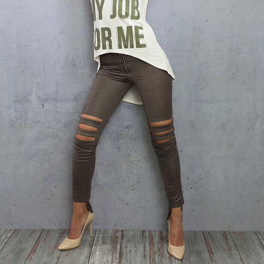 Mexton Röhrenhose aus Stoff mit Cut-Outs, Khaki-Snake-Design, enge Leggings in XS, modischer Damen-Look