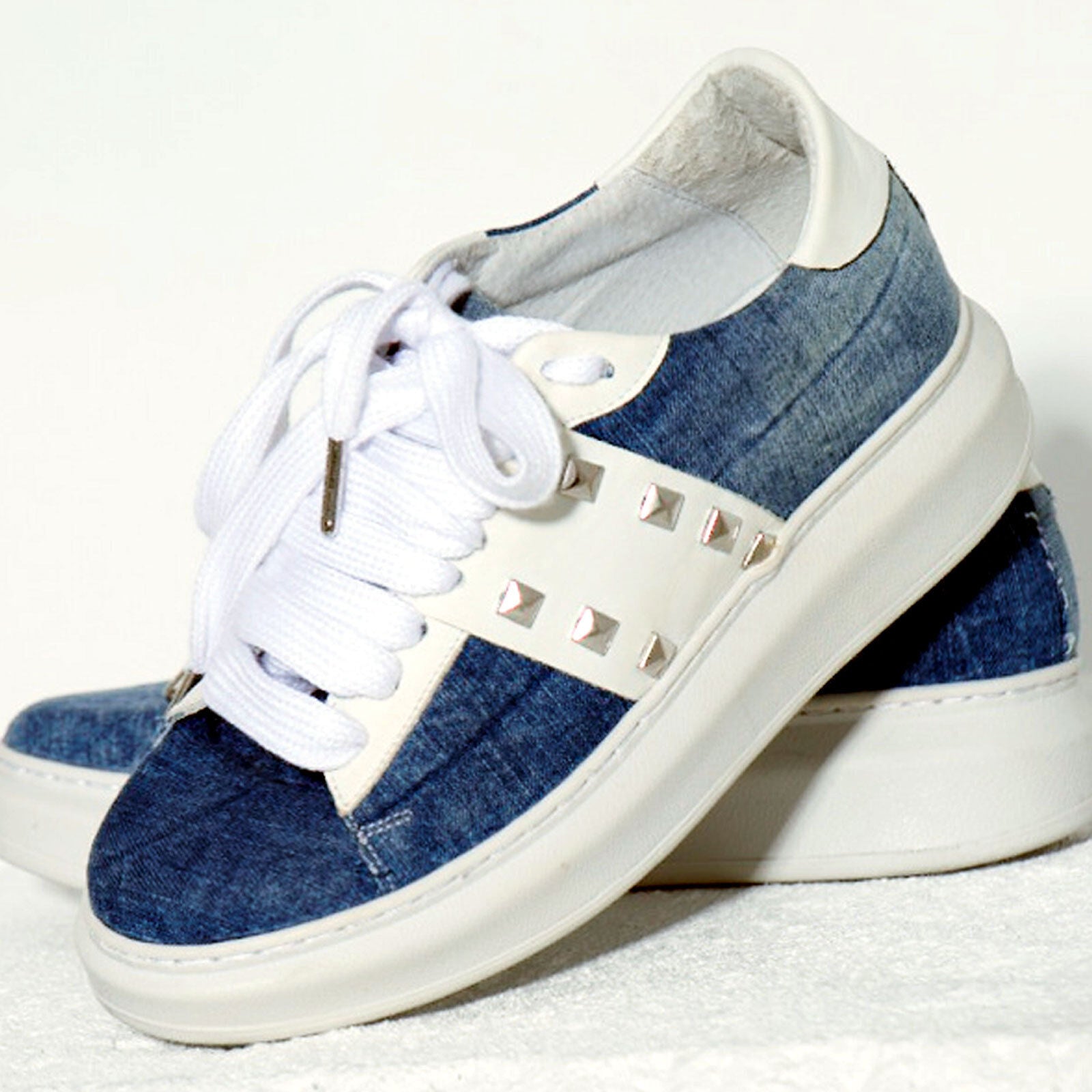 Mexton Damen Sneaker mit blauen Jeansschuhen, Nieten, Wedges, Turnschuhe, Größe 35-39, modischer Sportschuh
