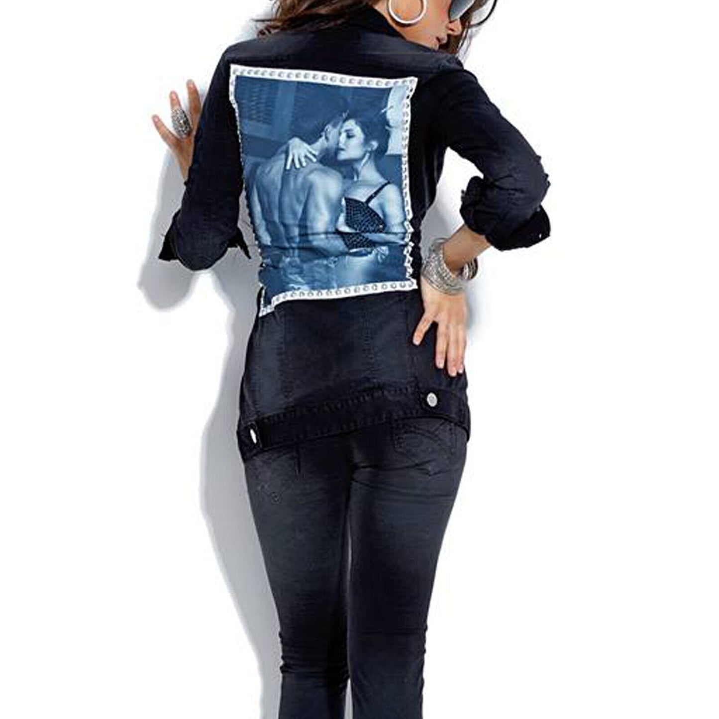Schwarze Damenjeans von Mexton mit Rissen, Hüftjeans, Freizeitstil, enge Passform, für Damen in Größe S/M.