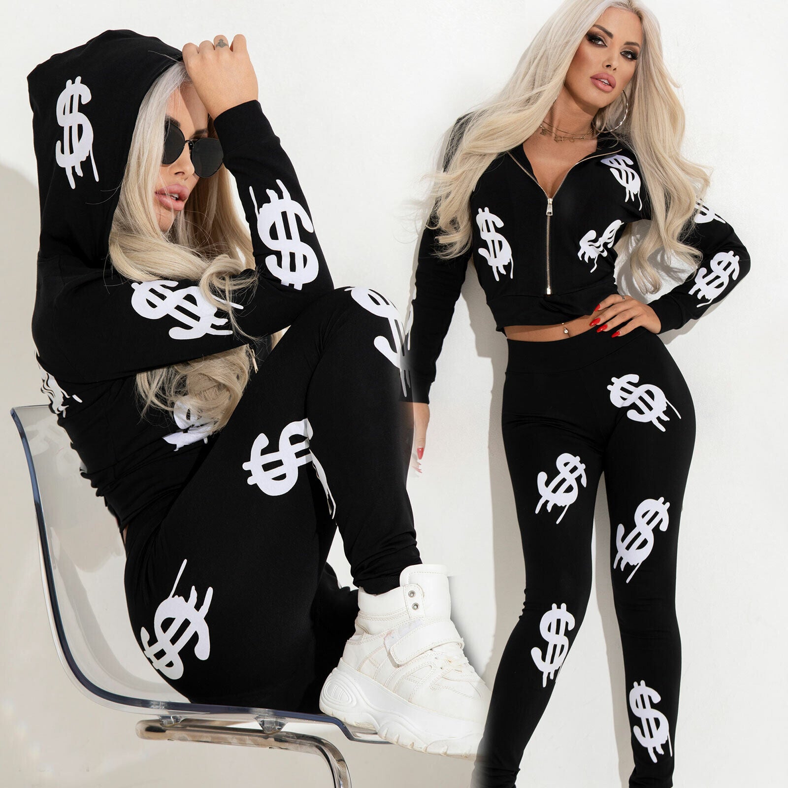 Mexton Damen 2-Teiler Jacke und High-Waist Jogginganzug in Freizeitlook, bequem und stilvoll für Damen.
