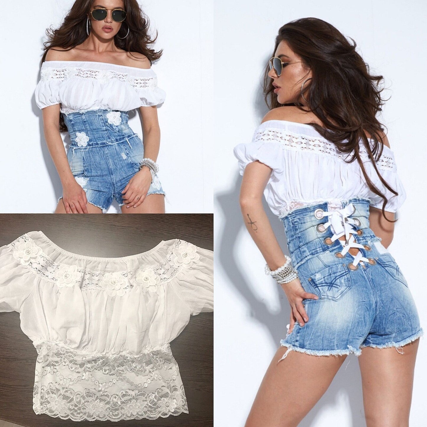Mexton Damen Spitzenbluse im Strand-Top-Design, leicht und elegant, in Größe M, sichtbar mit zarter Spitze und lockerer Passform