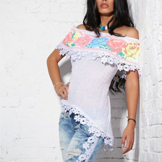 Mexton Damen Longtop Carmen-Bluse in Größe M, helles Stoff mit lockerer Passform, detailreiche Schnittführung, elegante Alltagsmode