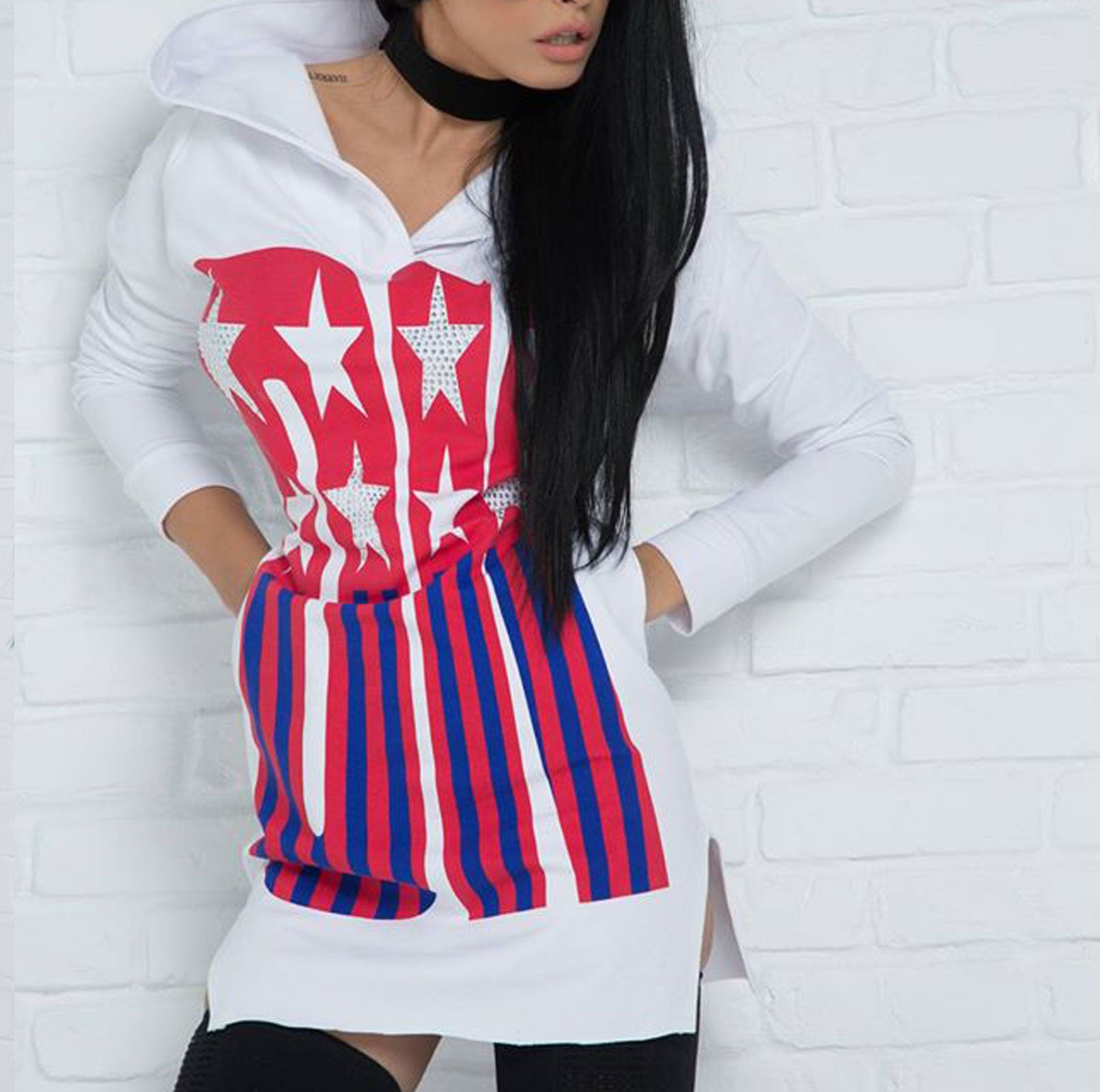 Mexton Damen Minikleid mit Longpullover und Kapuze, schwarzes Tunika-Kleid Größe 38, bequemer casual Look