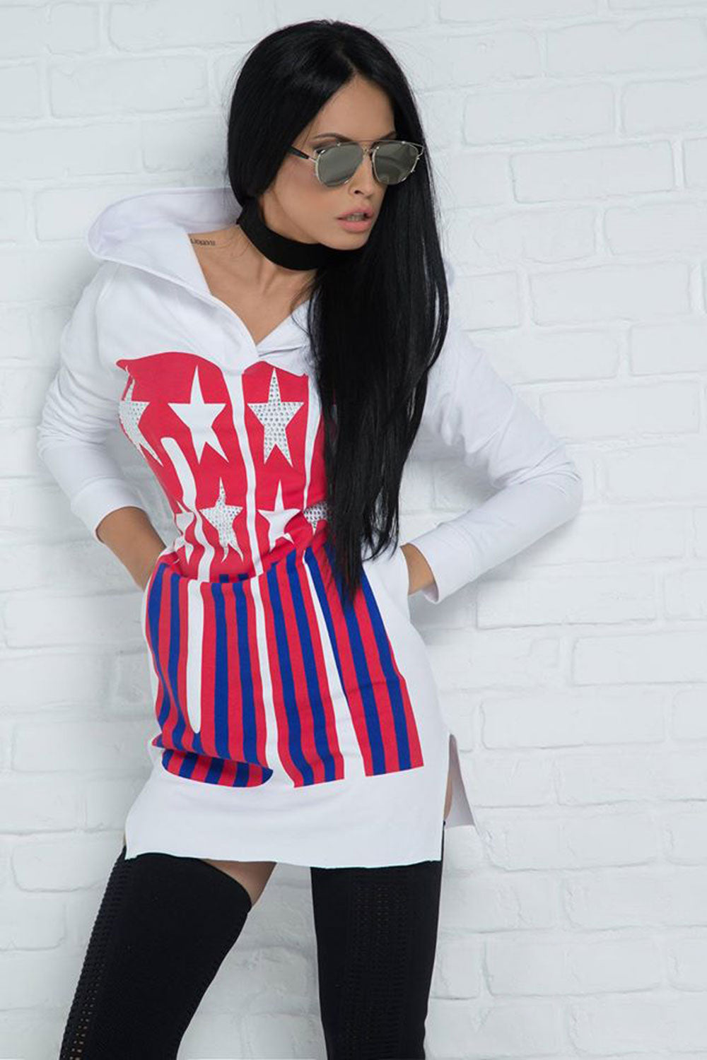 Mexton Damen Minikleid mit langen Pullover, Kapuzenkleid und Tunika, Pint, Größe 38, in neutralem Stoff, vorne sichtbar.