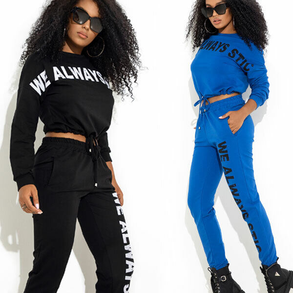 Mexton 2-Teiler Freizeitanzug in Blau mit Cropped Pullover und Jogginghose, bequem und sportlich für Damen, Größe XS-M