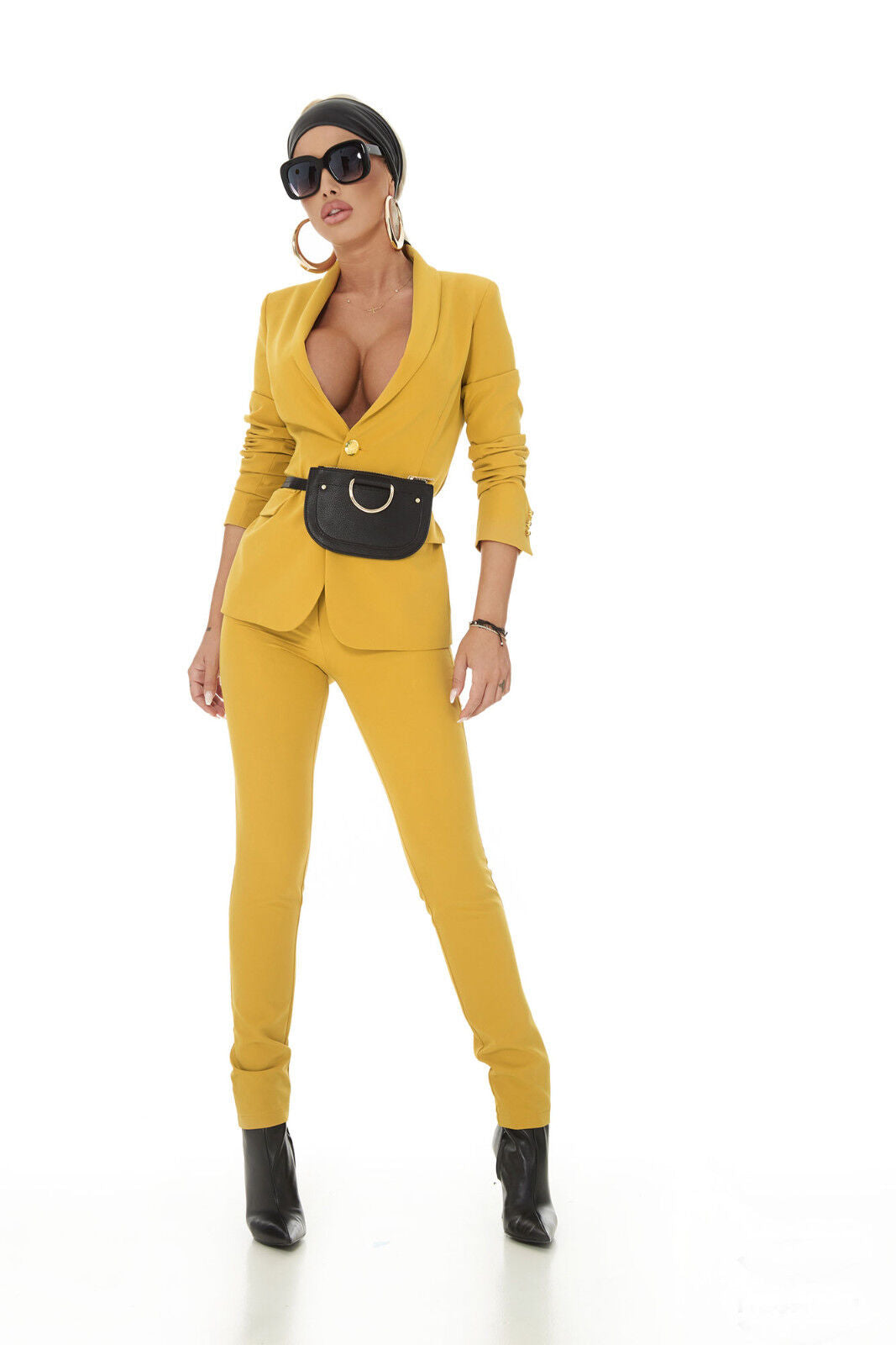 Mexton Damen 2-Teiler Blazer und Röhrenhose in Curry, Stoffhose, Business Look, Größe S-M