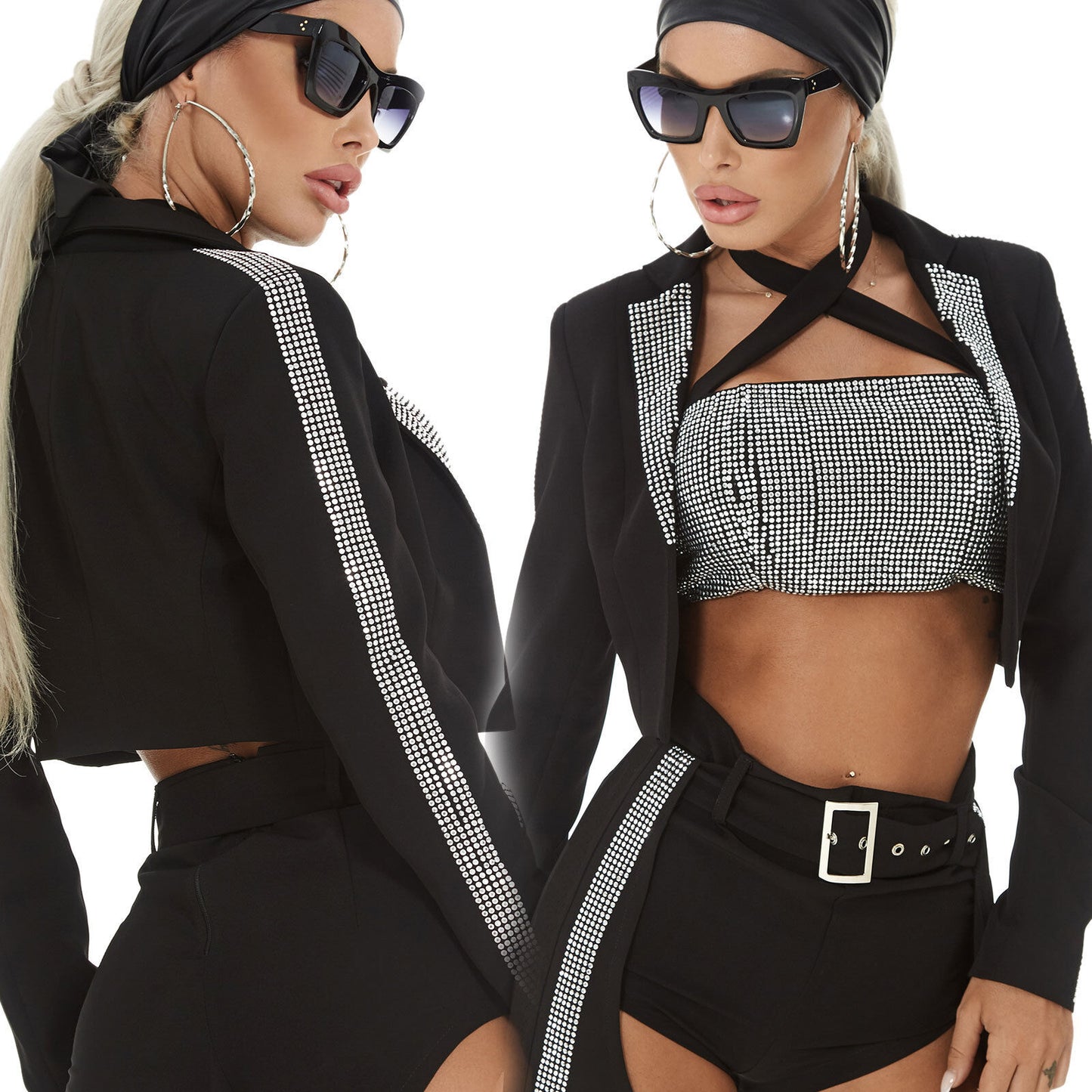 Damen Jacke Gogo Blazer von Mexton, kurze Cocktail-Sakko, Bauchfrei, stilvoll, perfekt für elegante Anlässe.