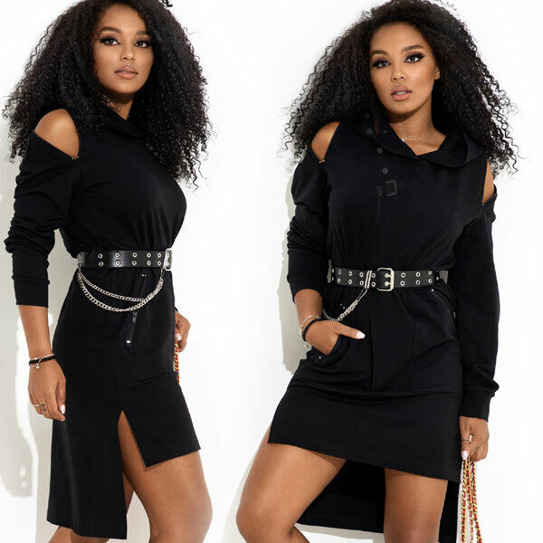 Mexton Damen Minikleid, oversized Tunika, Longpullover mit Cut-Out, bequemes Kleid in XS-M, modischer Damenlook
