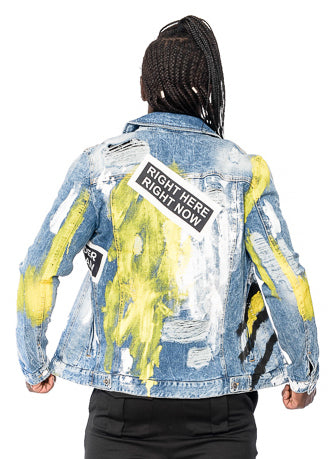 Herren Denim-Jacke von Mexton Men mit Farbklecks-Print, klassische Jeansjacke in S, M, L, XL Größen, detailreiche Stoffstruktur