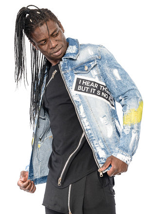 Mexton Men Herren Jeansjacke mit Farbklecks-Print, Denim-Stil, in den Größen S bis XL, modische Jacke für Männer.