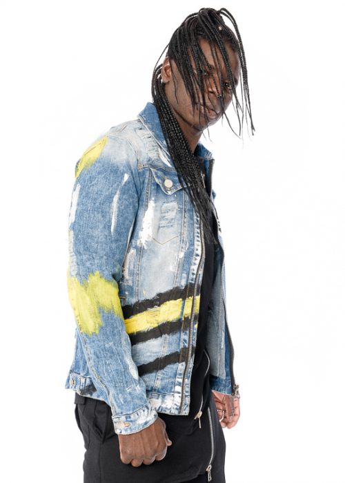 Mexton Men Jeansjacke für Herren mit Farbklecks-Print aus Denim, in den Größen S bis XL, modischer casual Style