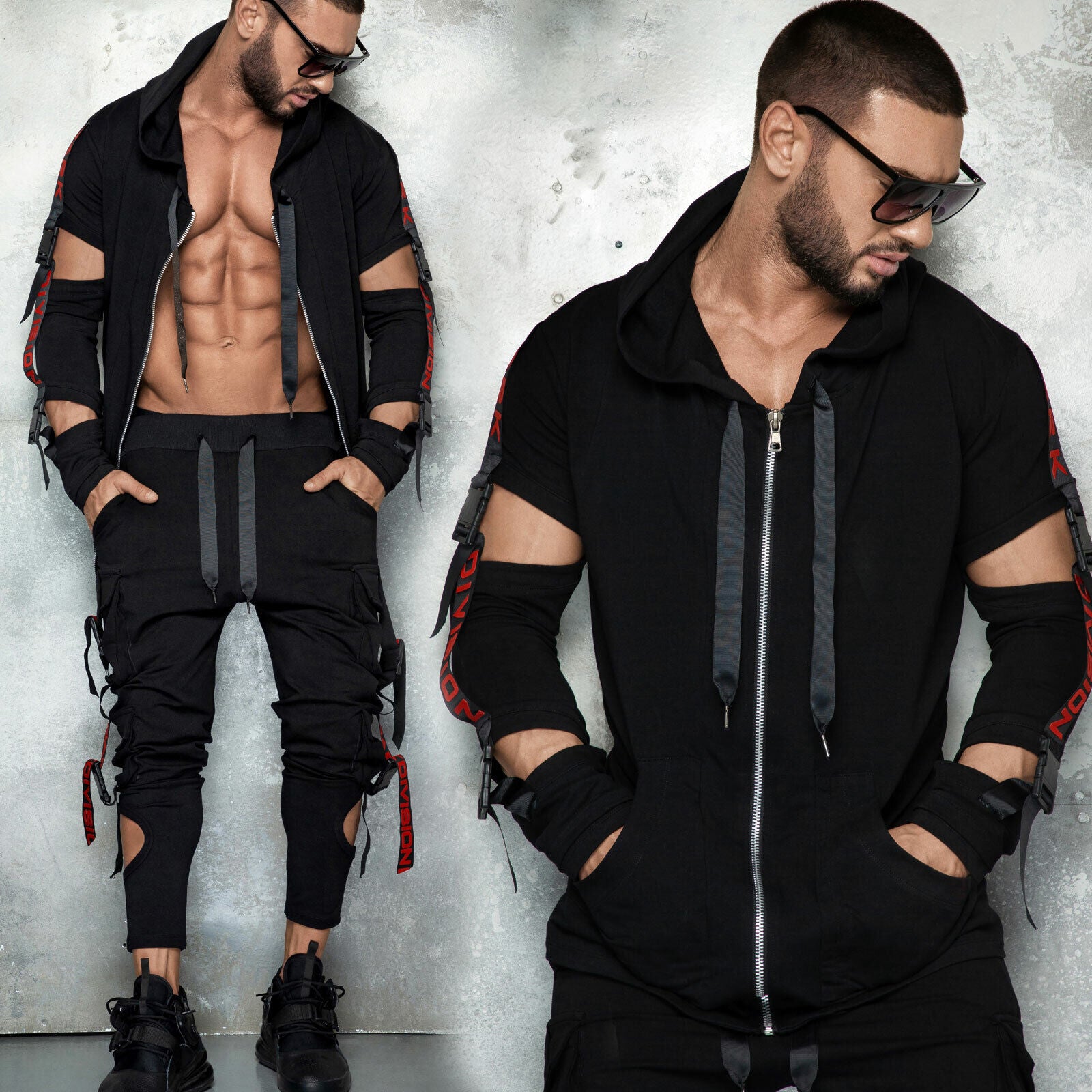 Mexton Men Freizeitanzug Jogginganzug mit Cut-Outs, bequemer Sportswear für Männer, modernes Design, beige Farbe
