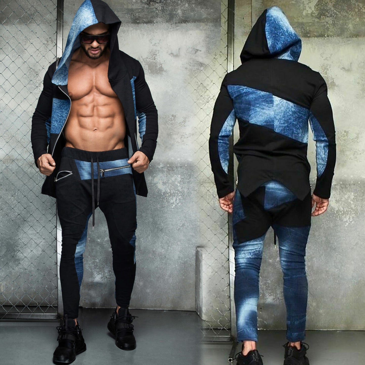 Mexton Men Herren 2-Teiler Jeans Jogginganzug, Freizeitanzug in S bis XL, mit Jeans-Optik und bequemem Schnitt