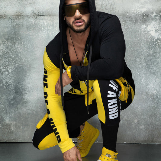 Mexton Men Herren Freizeitanzug in Schwarz-Gelb, bequemer Jogginganzug aus weichem Material, ideal für Sport und Freizeit