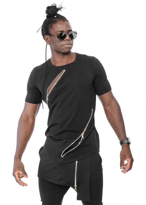 Mexton Men Herren Longshirt T-Shirt mit Reißverschluss, bequemes Oberteil aus weichem Stoff, in dunkler Farbe, Blick auf Vorderseite