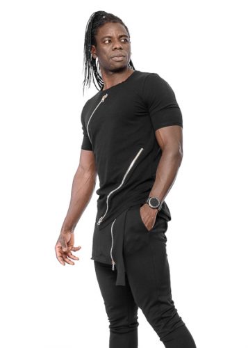 Mexton Men Herren Longshirt T-Shirt mit Reißverschluss, bequemes Design, aus weichem Stoff, in neutralem Farbton.