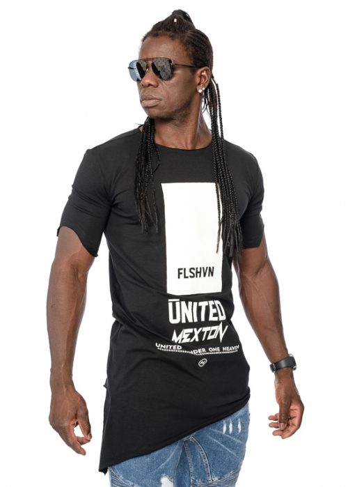 Mexton Men Oversize T-Shirt mit tiefem O-Ausschnitt, Rundhals, Print und langem Shirt, Kurzarm, bequemes Herren-Design