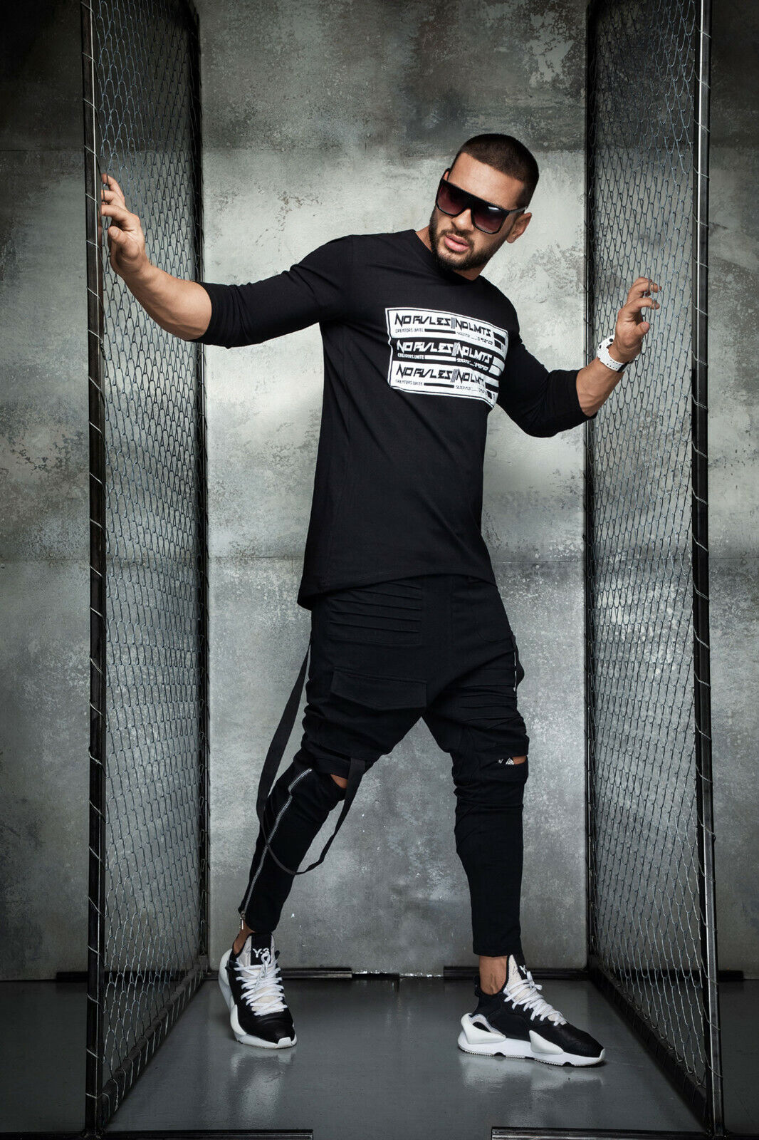 Mexton Men Oversize Longsleeve T-Shirt mit Print, langes Sweatshirt, langer Pullover, bequemes Herren-Longline-Shirt