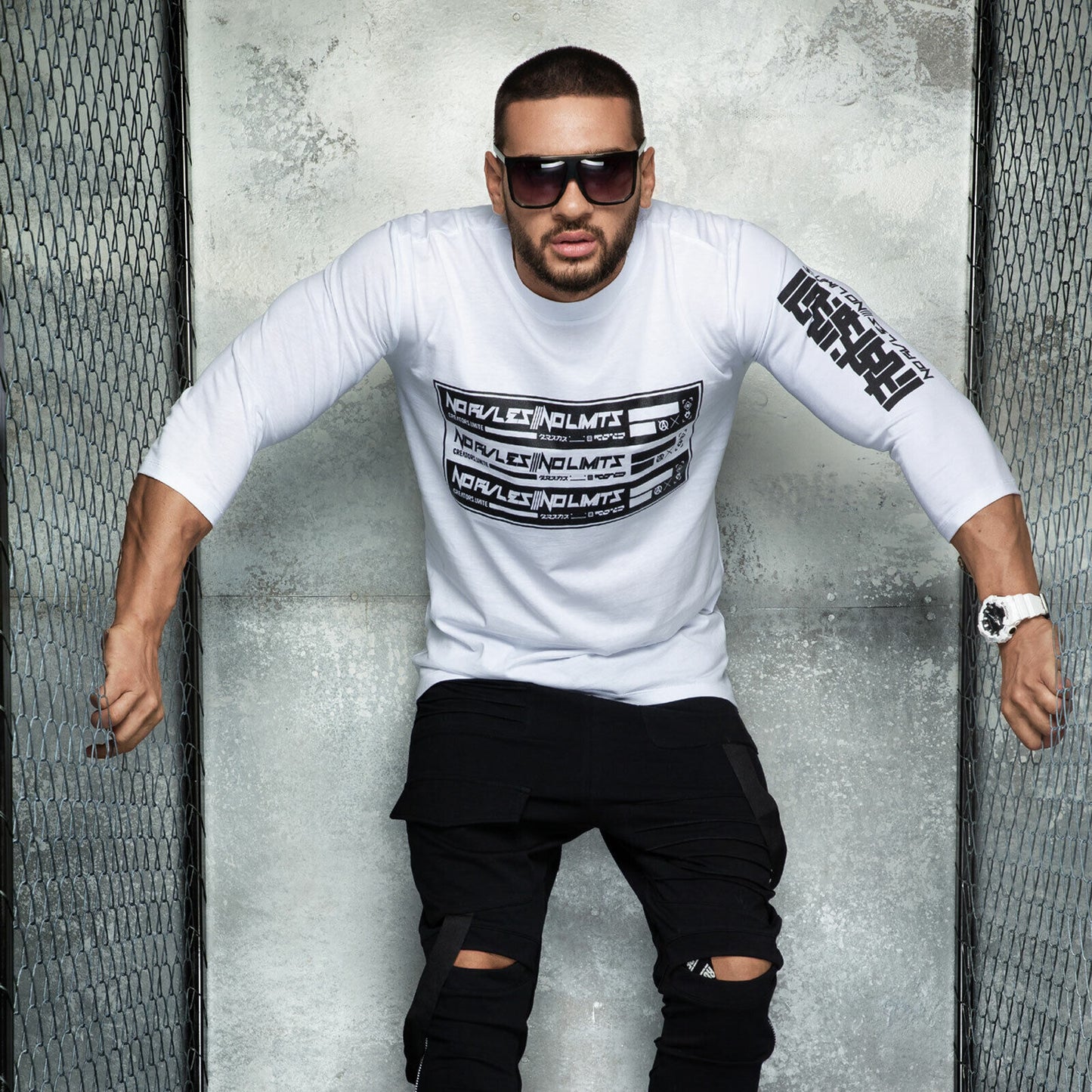 Mexton Men Oversize Longsleeve T-Shirt, weiß, langärmliges Sweatshirt, weicher Stoff, lockere Passform, modisches Herrenlongsleeve
