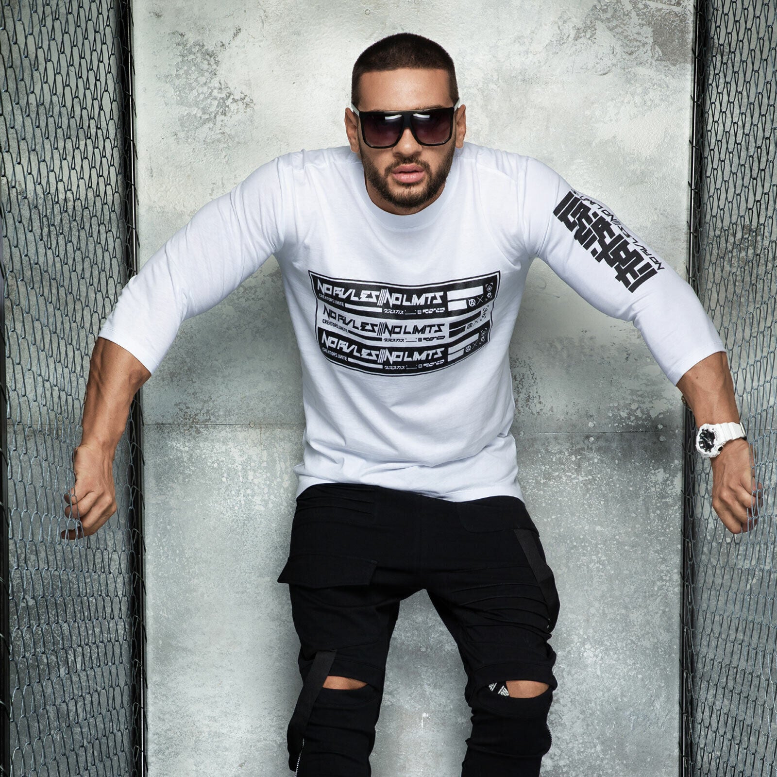 Mexton Men Oversize Longsleeve T-Shirt, weiß, langärmliges Sweatshirt, weicher Stoff, lockere Passform, modisches Herrenlongsleeve