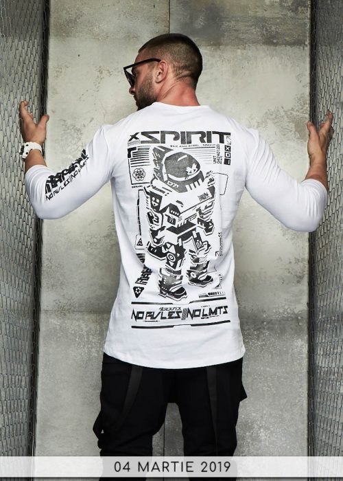 Weißes oversized Mexton Men Longsleeve T-Shirt und Sweatshirt, lang geschnitten, aus weichem Stoff, lässiger Herren-Pullover