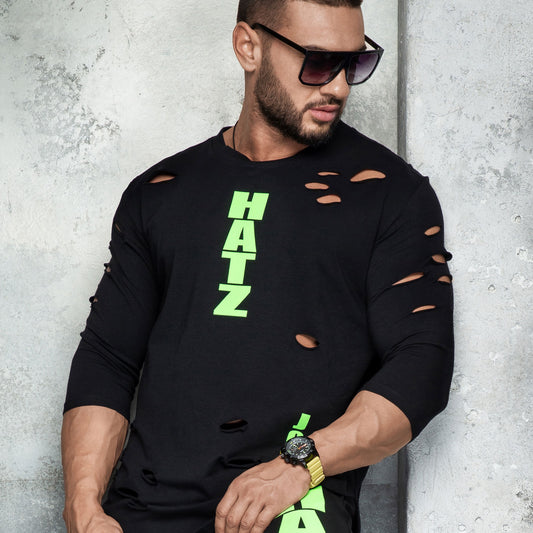 Großes, übergroßes Mexton Men T-Shirt Hatz in Schwarz, bequemes Herren T-Shirt aus weichem Stoff, modisches Design, frontales Logo