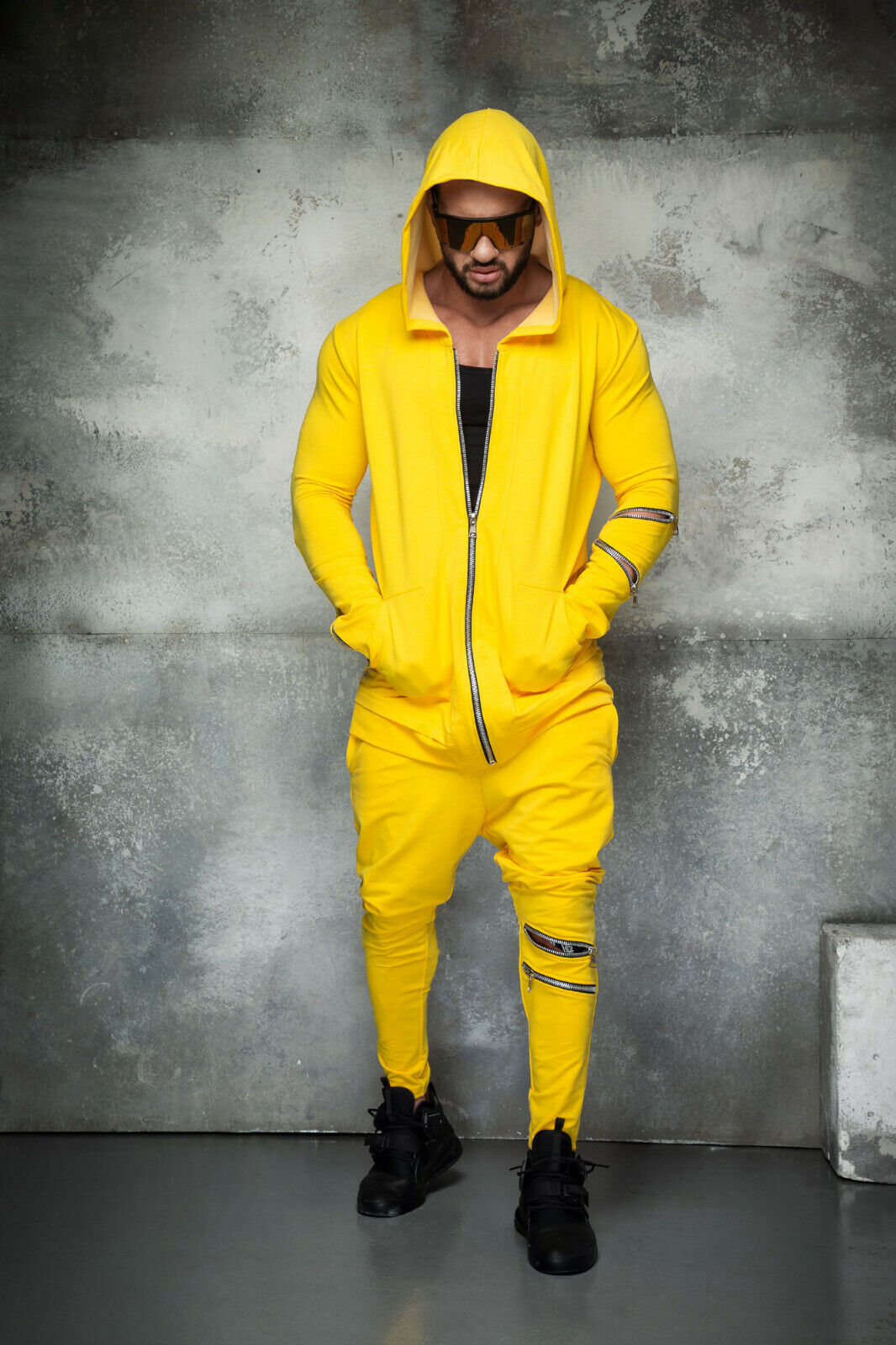 Mexton Men Herren Freizeitanzug in orange und gelb, bequemes Joggingoutfit, S bis XL, sportlicher Look, weiche Baumwollqualität