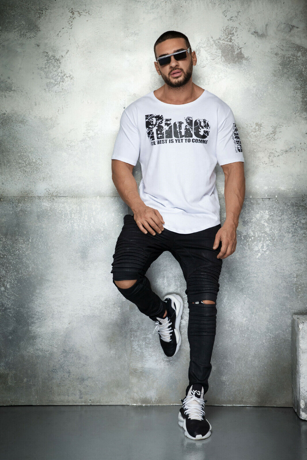 Mexton Men Herren Oversize Longshirt mit asymmetrischem Print und lockerer Passform, langes T-Shirt aus weichem Stoff