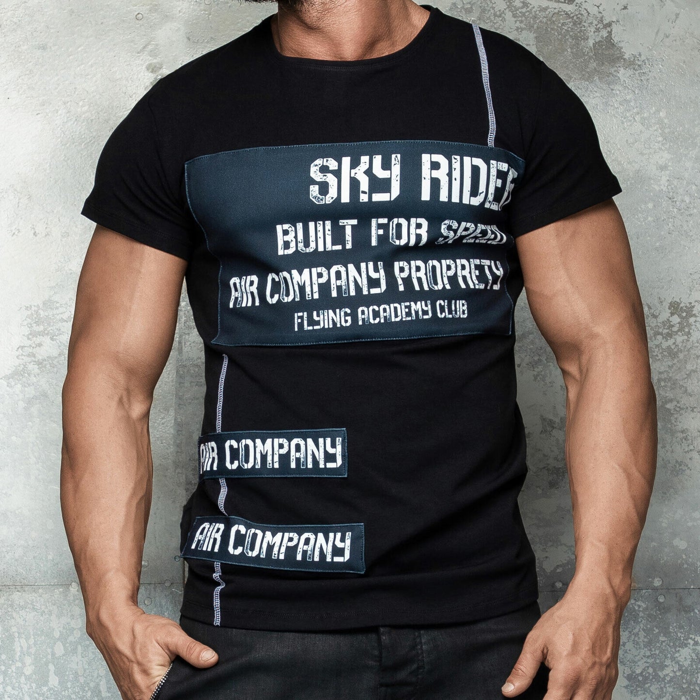 Mexton Men Herren Slim-Fit T-Shirt mit besticktem Print, Kurzarm, lang geschnitten, in S bis XL, modisches Basic-Shirt