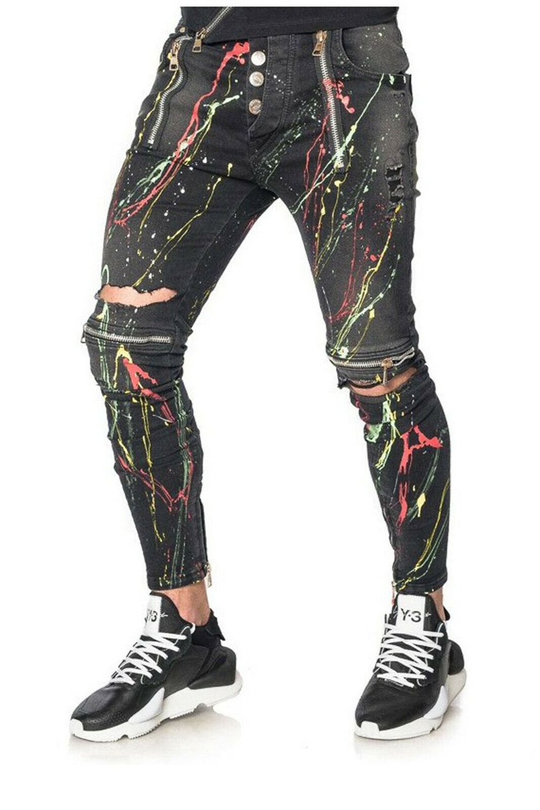 Mexton Herren Skinny Boyfriend Jeans mit Farbklecks, Destroyed-Design, Knöcheljeans in W29-W36, casual und modisch