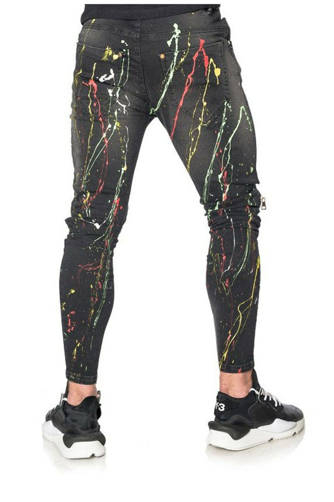 Mexton Herren Skinny Boyfriend Jeans mit Farbklecks, Destroyed-Design, Knöcheljeans, W29-W36, modischer Männer-Jeanslook
