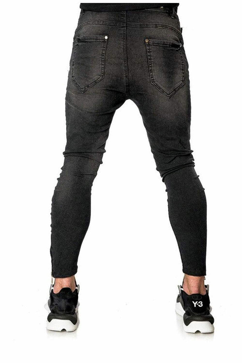 Mexton Men Skinny Boyfriend Jeans, destroyte Knöcheljeans in dunklem Denim, sitzend, mit zerrissenen Details und moderner Passform