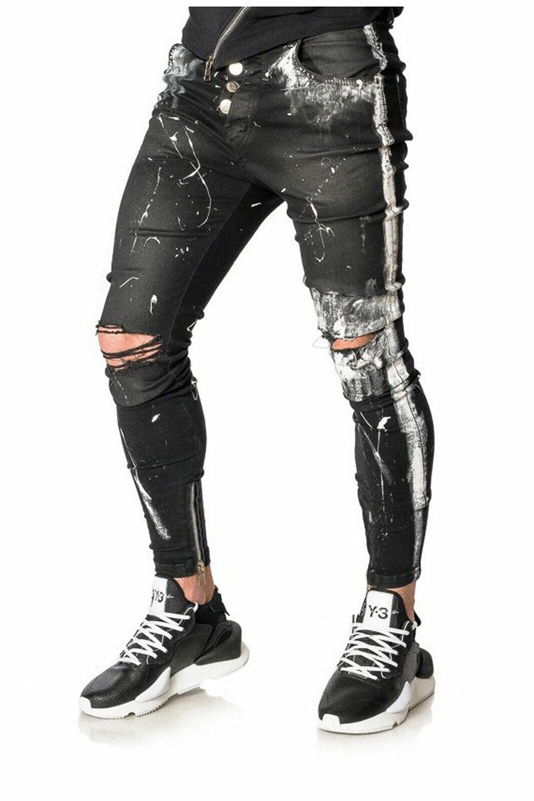 Herren Skinny Boyfriend Jeans von Mexton Men, Destroyed-Design, Knöchellang, W29-W36, dunkler Denim, modischer Casual-Look
