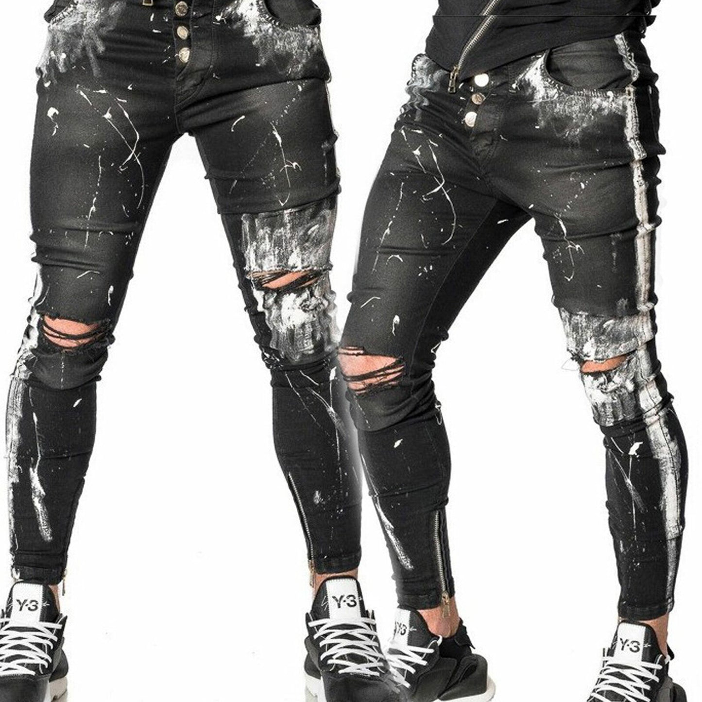 Mexton Men Skinny Boyfriend Jeans, destroyed, Knöchellänge, in dunklem Denim, W29-W36, modische Herren-Jeans