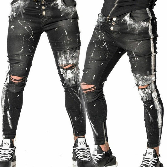 Mexton Men Skinny Boyfriend Jeans, destroyed, Knöchellänge, in dunklem Denim, W29-W36, modische Herren-Jeans