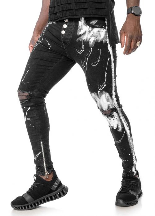 Herren Skinny Boyfriend Jeans von Mexton Men,Destroyed-Design, Knöcheljeans, W29-W36, dunkle Denim-Optik
