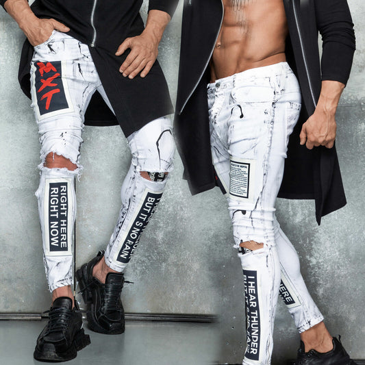 Mexton Men Skinny Boyfriend Jeans in Weiß, zerstört, knöchellang, für Herren, W29-W36, lässige Destroyed-Jeans